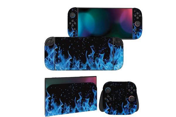 playvital Autocollant pour Nintendo Switch 2 Manette & Console & Grip & Dock,Sticker Skin Decal pour Switch 2 Accessoires Protection - Flamme Bleue