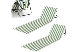 CUSHSUNR Set of 2 Folding Beach Sun Lounger,Deck Beach Chair Mat,Adjustable Backrest & Zippered Pocket,Foldable 600D Oxford Lightweight Portable Sunlounger with Handle for Beach Camping Garden Pool,180*55*42