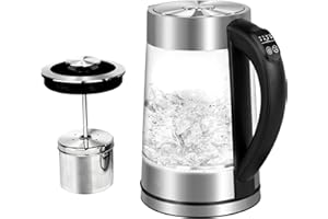 ‎IMPOLIO Impolio Maris LED Glas Wasserkocher 1,7 L, LCD Display mit Temperatureinstellung und Warmhaltefunktion - Teesieb & Aufsatz, GS geprüft von TÜV Süd, Teekocher Edelstahl, Abschaltautomatik, Kettle