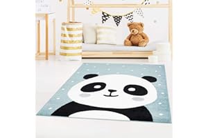carpet city Dywan do pokoju dziecięcego Baby Panda niebieski 160 x 225 cm białe kropki płaskie runo dywany dziecięce