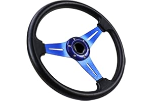Acclcors general Racing Volante, Juego de volante 13,6 "6 espiral GRIP vinilo de cuero, con botón de bocina, para la carrera/rally/Racing/CAR Simulación (Azul)