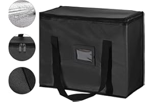 Roontin Bolsa isotérmica grande con cremallera, bolsa de la compra reutilizable, mantiene los alimentos calientes o fríos, para Instacart, restaurante, transporte de alimentos, Negro , Bolsillo en el