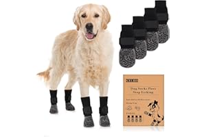 GYURO 2 Pairs Anti Slip Dog Socks Paws Stop Licking, Dog Paw Protectors Dog Socks with Grips Strong Traction Adjustable Dog gripper socks for hardwood floors and Indoor Walking (Black, XL)