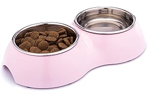DDOXX Comedero Doble Perro, Antideslizante | Muchos Colores y Tamaños | para Perros Pequeño, Mediano y Grande | Bol Accesorios Acero INOX-Idable Melamina Gato Cachorro | Rosado, 2 x 700 ml