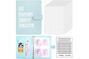 Frendour 100 Envelopes Saving Challenge,100 Envelope Challenge Budget Binder with Upgraded Cash Envelopes,Money Saving Wallet with 25 Money Saving Trackers to Save £5050(Blue)