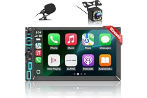 XVDXVC Radio Doble DIN con inalámbrico Carplay inalámbrico Android Auto Radio con Pantalla, 7 Pulgadas Car Play Autoradio 2 DIN Touchscreen Display Bluetooth, Mirror Link, Am/FM/RDS, TF, SWC, Cámara Trasera