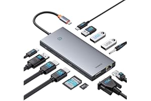 ‎BASEUS Stacja dokująca USB C Hub, Baseus 13-in-1, stacja dokująca 2 HDMI 4K@60Hz, DisplayPort, VGA, transfer danych 10 Gbps, PD 100 W i Ethernet do laptopa Dell/HP/Lenovo/Surface