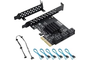 YBBOTT PCIe 4X SATA III 6 Ports Expansion Card (6 Gbps, ASM1166) - Compatible with PCIe X4/X8/X16, Soft RAID, Includes 6 SATA Cables + 15 Pin Power Cable - For Win10/Linux/NAS/Synology