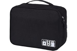 LUNYLOER Travel Cable Organiser, 24.5×18×10cm Electronics Accessories Organizer, Universal Carry Travel Gadget Electronics Accessories Bag for Cables, Power Bank, USB Drive, Charger, Hard Disk (Black)