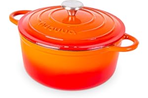 Casseruola in Ghisa Smaltata, Pentola Olandese Antiaderente con Coperchio, Induzione/Gas/Forno, Cottura Omogenea – 4.7 Liter 28cm Arancione – da Nuovva