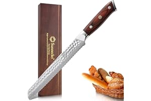Sunnecko Couteau a Pain de 20 cm, Couteau Cuisine en Acier Inoxydable Allemad, Couteau à Pain Dentelé, Couteau Japonais avec Manche en Bois Pakka