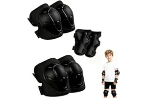 GIUSOBG Set di Protezioni Skateboard Per Bambini Set di 6 Ginocchiere Equipaggiamento Protettivo Per Bambini Equipaggiamento Protettivo Regolabile Skateboard Bicicletta Monopattino Pattini （nero）