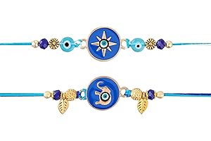 EXIMIOUS INDIA Set of 2 Rakhi For Brother With Card Evil Eye Pendant For Raksha Bandhan Designer Rakhi Thread for Bhaiya UK042023