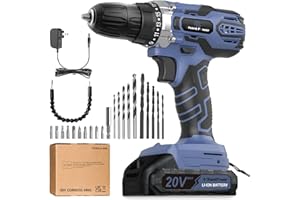 C P CHANTPOWER Cordless Power Drill, 20V Electric Drill Driver Set with Battery and Charger, 2 Variable Speed, 10mm Keyless Chuck, 19 Position and 22pcs Bits