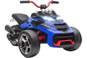 AIYAPLAY Kids Electric Ride On Car, 12V Ride On ATV Electric Vehicle Toy Car with MP3 Player, Horn, 2 Speeds, LED Lights, 3 Wheeler for Boys & Girls Ages 3-8, Blue