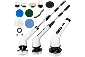 Seseno 9 in 1 Electric Spin Scrubber, Cleaning Brush Scrubber for Home, 300RPM/Min, 8 Replaceable Brush Heads, 3 Adjustable Size, 2 Adjustable Speeds, for Bathroom, Floor Tiles