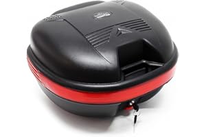 WilTec Top Case Moto 31L Noir Mat Coffret Valise Boîte Transport Porte-Bagage Espace Rangement Deux-Roues Bande réfléchissante Sécurité routière Scooter Quad Roller