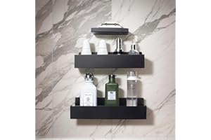 ZIYONIX Estanteria Baño sin Taladro - 3 Piezas Estanteria Ducha con Jabonera Baño, Soporte para Champú Organizador Baño, Estantería Ducha sin Taladro, Bathroom Organizer, Organizador de Baño Inoxidable, Negro