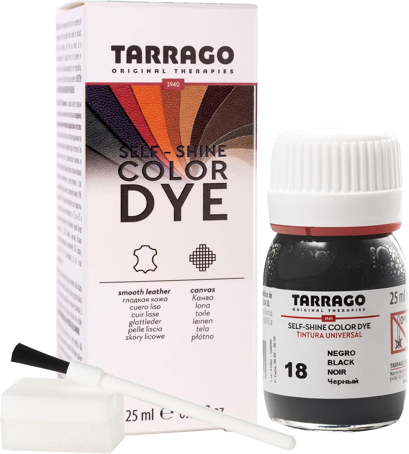 Tinte para Zapatos y Bolsos de Cuero y Textil con Esponja y Brocha | Cubre Rozaduras y Desgastes del Calzado | Gama de 90 colores