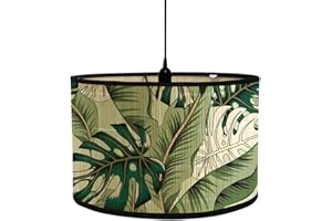 FANSU Table or Pendant Round Drum Lampshade, Modern Tropical Plant Pendant Lampshades Easy Fit Ceiling Pendant for Living Rooms, Bedroom, Hallways, Reading Room (Green Plants,30x30x20cm)