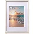 Cispree A3 Photo Frame, A3 Wooden Picture Frames with Mount for A4 Print for Wall, with Acrylic Clear Sheet, Fit Large Poster/Documents Frame for Family/Christmas (29.7x42 cm)-White