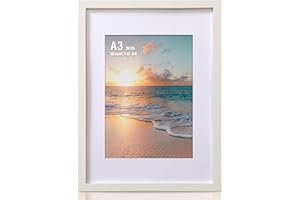 Cispree A3 Photo Frame, A3 Wooden Picture Frames with Mount for A4 Print for Wall, with Acrylic Clear Sheet, Fit Large Poster/Documents Frame for Family/Christmas (29.7x42 cm)-White