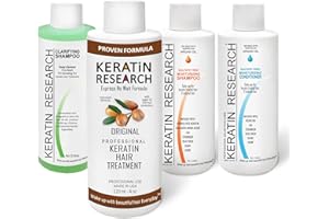 KERATIN RESEARCH Brazilian Straight Complex Keratin Hair Treatment 4pc Blowout Professional Results Get Straightens Smooth Frizz Free Hair instantly With Argan Oil FORMALDEHYDE-FREE Keratin gold standards 3-6 months