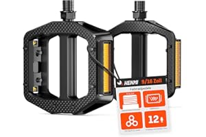 ‎HENMI HENMI Fahrradpedale mit Reflektoren StVZO, MTB rutschfest Fahrrad Pedale 9/16 Zoll mit Abgedichtete Lager, Stabil Flat Pedale Set für Ebike Gravel Bike Trekking Rennrad Mountainbike Kinderfahrrad