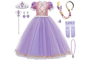 HAMANASU Vestito Rapunzel Bambina Costume Carnevale Principessa Bambina Costume da Principessa Rapunzel con Accessori Compleanno Partito Abiti Natale Halloween Carnevale Cosplay Abito,3-12Anni