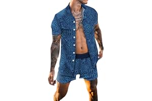 sutelang lurryly Ensemble Short Chemise HawaïEnne Homme d'été 2 Pièces, Imprimé Tropical à Manche Courte Chemise et Shorts pour Homme,Grande Taille Chic Ensemble de Plage