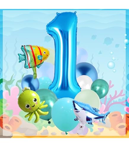 Lot De Décorations Fête Thème Marin - 48 Ornements Spirale Poisson Tropical + 10 Ballons Bleus 12 Pouces