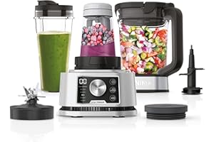 ‎NINJA Ninja Foodi Power Nutri Mixer Smoothie Maker 3-in-1, dicke Aufstriche & gefrorene Getränke, Automatikprogramme, 2,1L Krug, 700ml Becher & 400ml Schüssel mit Power-Rührer, 1200W, Silber CB350EU