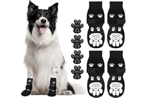 GlasFlength Skarpety antypoślizgowe dla psów, 4 opakowania, skarpety dla psów z regulowanymi paskami mocującymi, ochraniacze na łapy dla małych psów rozmiar (rozmiar L, czarne)