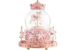 Musfunny Snow Globe Music Box for Girls: Crystal Ball Music Boxes with Color Changing LED Lights - Musical Carousel Gift for Girls Women Daughter Birthday Christening Valentine's Day
