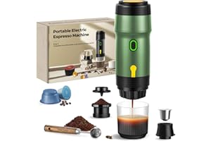ICARE Cafetera Portatil Capsulas, Espresso Machine 3 en 1, 20BAR Presión, 92°C Extracción, Batería 7500mAh, Carga USB/Coche, para Café Molido y Cápsulas Pequeña/Grande (Verde)