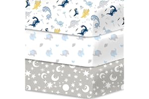 Little Grape Land 3 Pack Baby Cot Sheets 120 x 60 cm Fitted, Ultra Soft Breathable Microfiber Cot Bed Fitted Sheets, Oeko-Tex 100 Certified, Universal Fit for Boys and Girls, Dinosaur