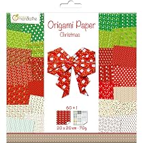 Avenue Mandarine – 60 Feuilles Origami Noël 20x20 Cm 70g (30 Motifs X 2) + Planche De Stickers Yeux Inclus