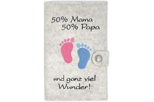 Goldi-Design mutterkindpasshülle österreich Deluxe 50% Mama 50% Papa mit extra Fächern und Verschluss aus Wollfilz - weis meliert
