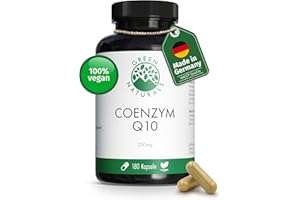 ‎GREEN NATURALS Coenzym Q10 hochdosiert – 250mg pro Kapsel – 180 vegane Kapseln – 6 Monate Reichweite – hochwertiges Q10 aus Fermentation gewonnen – Green Naturals®