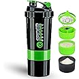 DDUP Protein Shaker Bottle, 16oz 3 Layer Twist Off GYM Shaker Cup Shake Bottle with Mix Grid and Pill & Supplement Storage,Leak Proof Shaker for Protein Shakers (Green)