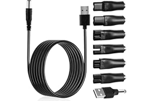 GlasFlength Chargeur de Rasoir 7 Pièces, 5V Câble Universel pour Tous les Types de Tondeuses Électriques Rasoir Cordon d'alimentation CC vers USB Câble de Charge avec 7 Fiches Multifonction