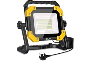 CLV 80W LED Work Light, 8000LM Job Site Light Plug in Folding Floodlight with 3.5M Cable Plug, 6500K Cold White Portable Stand Work Lights Mains Powered LoftLight for Car Repairing Workshop Garage
