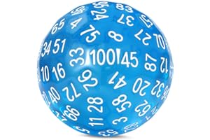 DNDND D100 Dés bleus 100 faces avec pochette en organza pour donjons et dragons DND (bleu translucide avec numéro blanc)