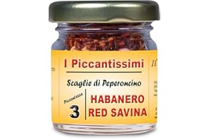I Piccantissimi - HABANERO RED SAVINA peperoncino piccantissimo in vasetto da (15gr) - Scaglie di Peperoncino a lunga conservazione - peperoncino Habanero coltivato in Italia (500.000 SHU)