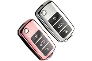 Yosemy 2 fundas para llaves de coche, carcasa para llave de VW Golf Seat 3 botones TPU (oro rosa + plata)