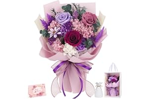 TYL&TYS Preserved Flowers Bouquet Flowers Delivery Next Day Prime Real Forever Roses Bouquet Last 3-5 Years for Women Mom Wife Girlfriend Anniversary Christmas Thanksgiving Birthday valentines for Her(Purple)