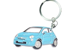 3dcrafter Keyring compatible with Fiat 500 black car accessories merchandise for drivers made from metal chrome green blue white and many colors for man or woman drivers many colors