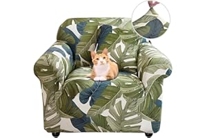 ‎JAOTTO Jaotto Sofabezug 1 Sitzer Elastischer Stretch Spandex Sofa Überwürfe Sofahusse Antirutsch Waschbar Sofaschoner Couchbezug für Sofa mit Armlehne,Grüne Blätter