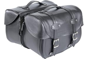 HIGHWAY HAWK Alforjas Laterales Moto Custom universales, Capacidad 27 litros por Bolsa. Bolsas de Piel sintética con Apertura rápida, liberación rápida, Honda, Yamaha, Kawasaki, Harley Davidson, Moto Guzzi.