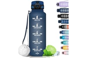 ‎GRSTA Grsta Trinkflasche 1,5 Liter - Trinkflasche Sport, BPA Frei, Trinkflasche Kohlensäure Geeignet, Auslaufsicher, Wasserflasche mit Filter und Zeitmarkierung für Gym, Schule, Büro und Outdoor